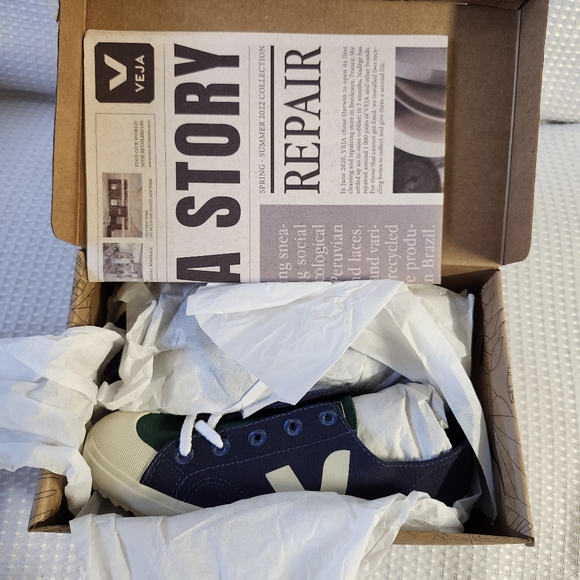 VEJA Kids FLIP LACES CANVAS MULTICO MARINE Size 3 - Picture 2 of 3
